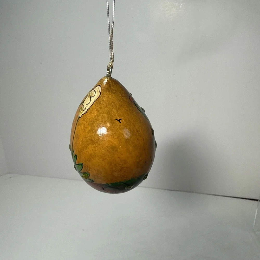 Small hand painted Hummingbird signed Sly‎ Short Gourd Ornament southwest Style